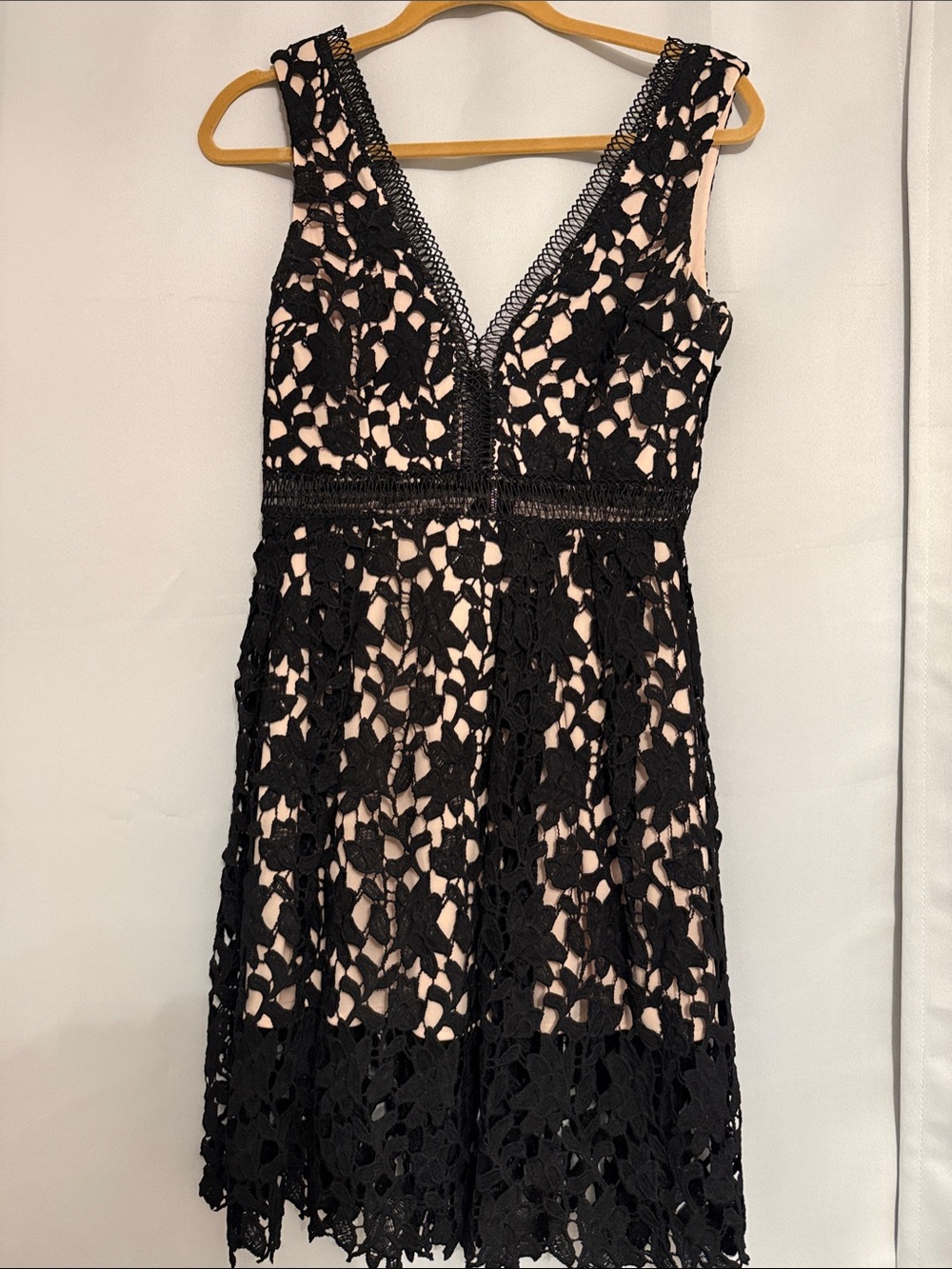 Aqua Black Lace Mini Dress with Nude Lining